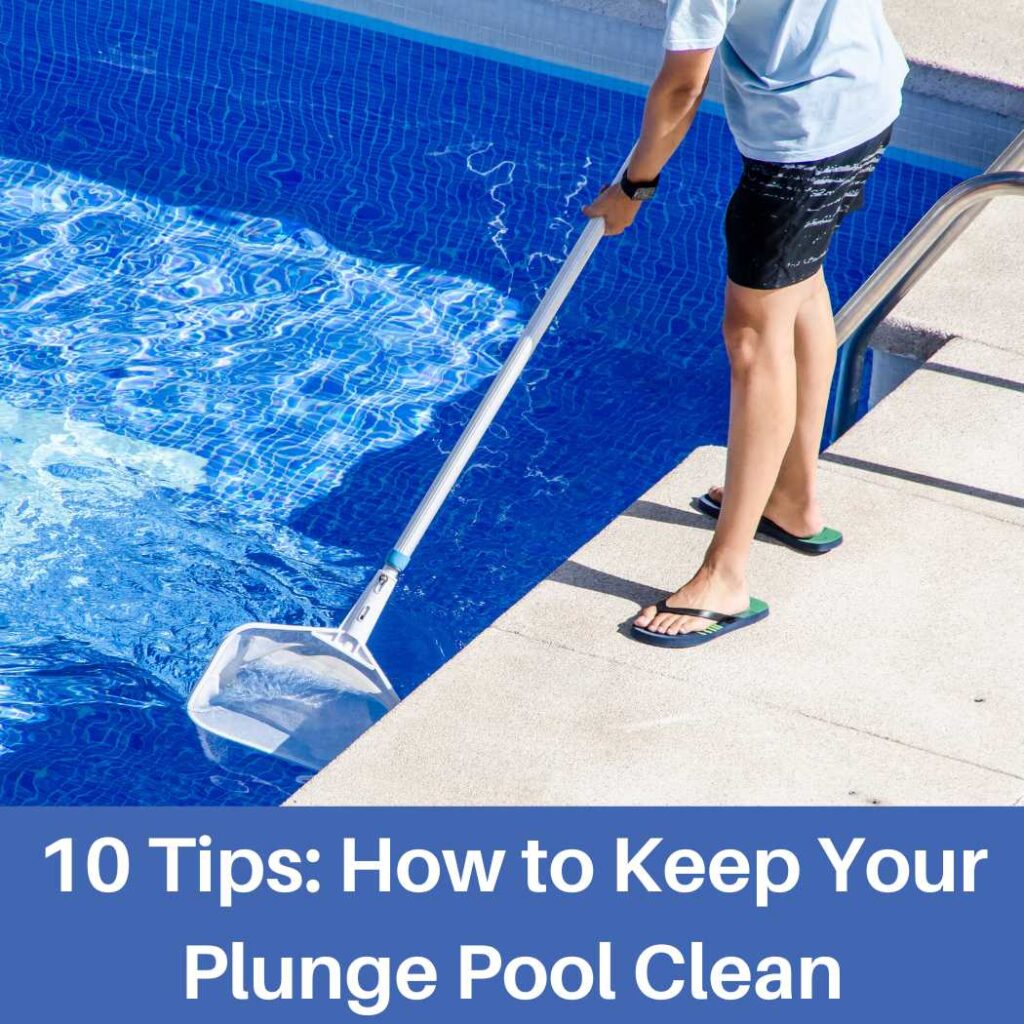 guy standing in front of a pool and keeping the plunge pool clean